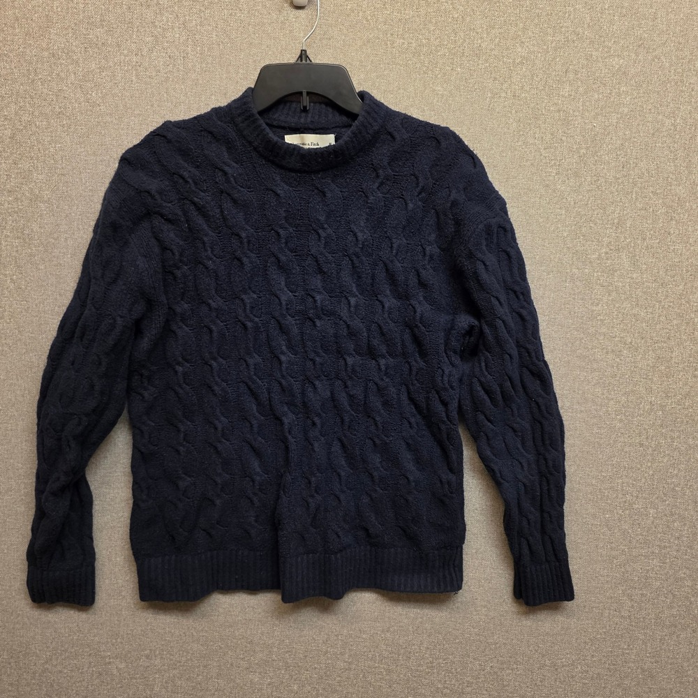 Abercrombie & Fitch Mens M Navy Cable Knit Crewneck Sweater Preppy Y2K